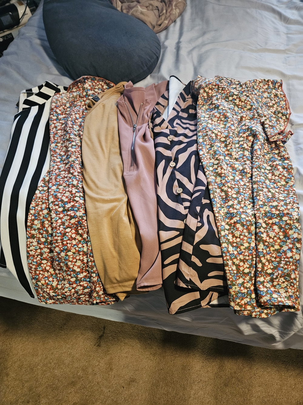SHEIN Multi-Pattern Women's Tops Bundle - Black, White, Brown, Pink, Tan